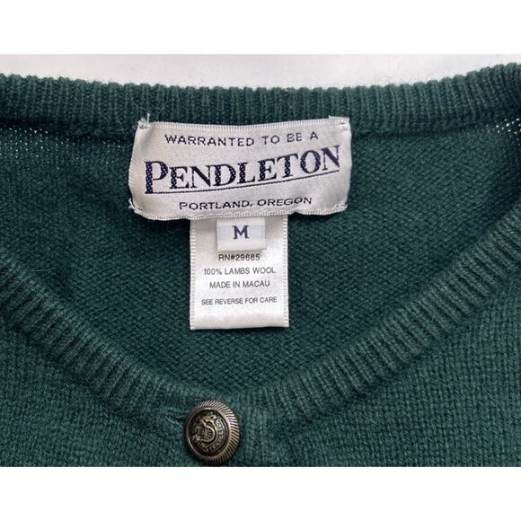 Vintage 90s Pendleton Wool Cardigan Sweater Womens M Button L/S Green Preppy - Picture 4 of 6